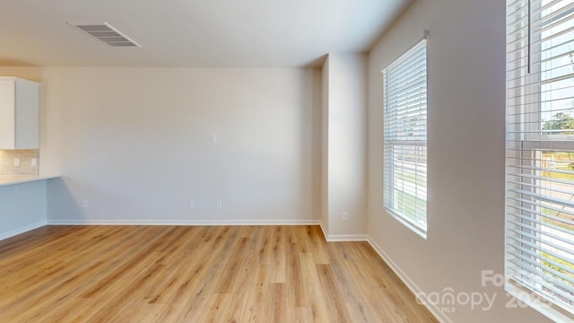 spare room featuring light wood-type flooring and a wealth of natural light