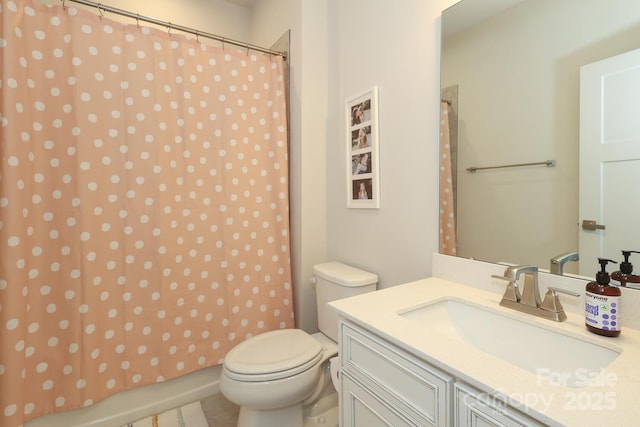 full bathroom featuring shower / bathing tub combination, vanity, and toilet