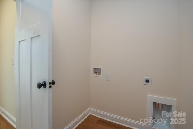 laundry room featuring washer hookup, electric dryer hookup, and hardwood / wood-style flooring