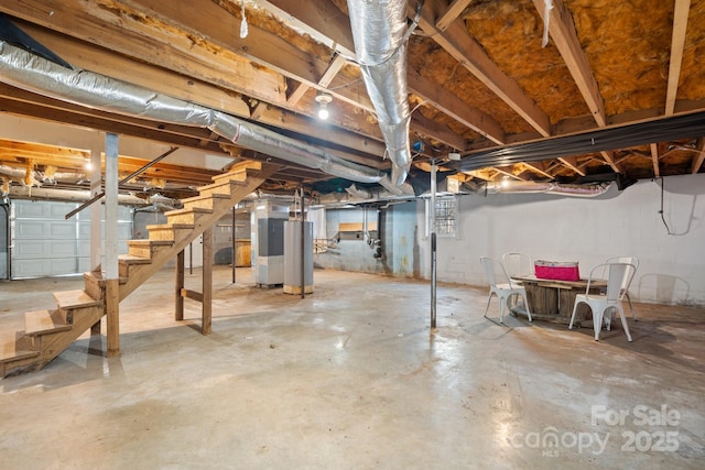 basement featuring water heater