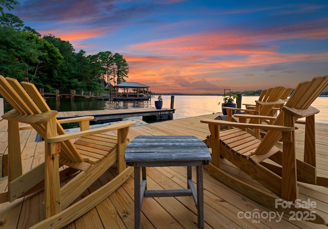 view of dock with a water view