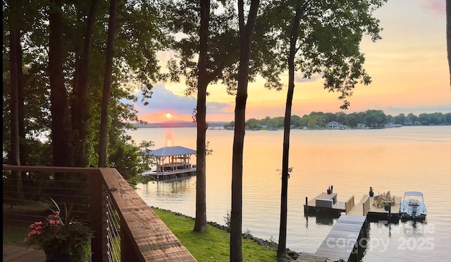 dock area with a water view