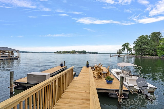 dock area featuring a water view