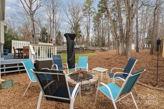 view of patio / terrace with an outdoor fire pit