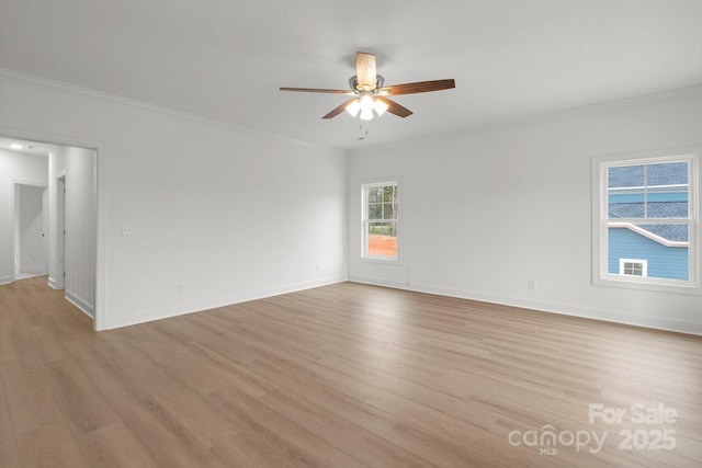 8078 Blackwood Rd, Denver, NC 28037 - unfurnished room featuring light wood-type flooring, a ceiling fan, ornamental molding, and baseboards