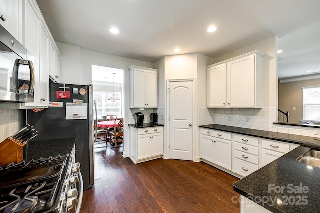 kitchen featuring white cabinets, dark hardwood / wood-style flooring, and stainless steel appliances