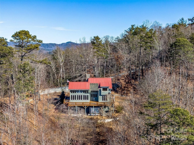 drone / aerial view with a mountain view