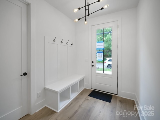 2534 Weddington Ave Unit 11, Charlotte, NC 28204 - mudroom with a chandelier, wood finished floors, and baseboards