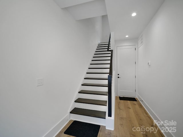 2530 Weddington Ave Unit 12, Charlotte, NC 28204 - stairs with recessed lighting, wood finished floors, and baseboards