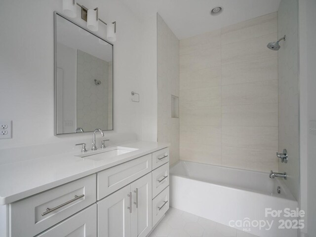 2530 Weddington Ave Unit 12, Charlotte, NC 28204 - bathroom featuring washtub / shower combination, vanity, and tile patterned flooring