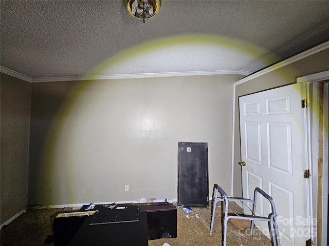 miscellaneous room with a textured ceiling and crown molding