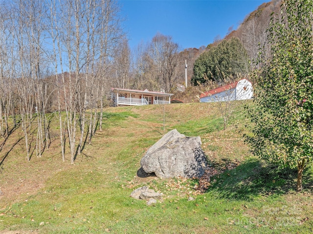 view of yard with a mountain view