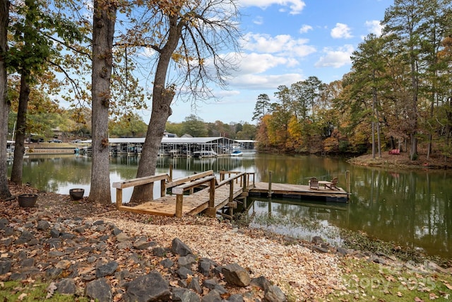 view of dock with a water view