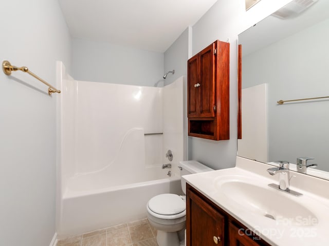 full bathroom with toilet,  shower combination, and vanity