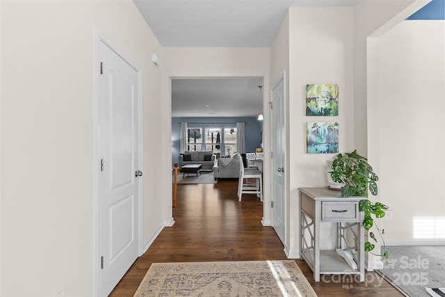 corridor featuring dark hardwood / wood-style flooring