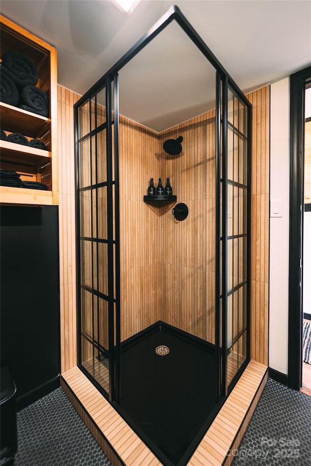 interior space with walk in shower