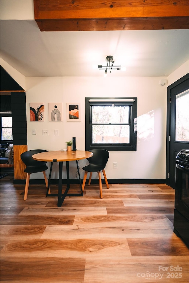 dining space with hardwood / wood-style flooring