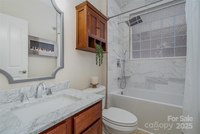 full bathroom with vanity, toilet, and shower / bath combination with curtain