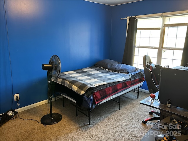 bedroom with multiple windows and carpet