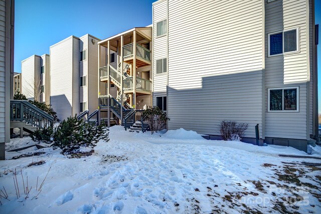 view of snow covered building