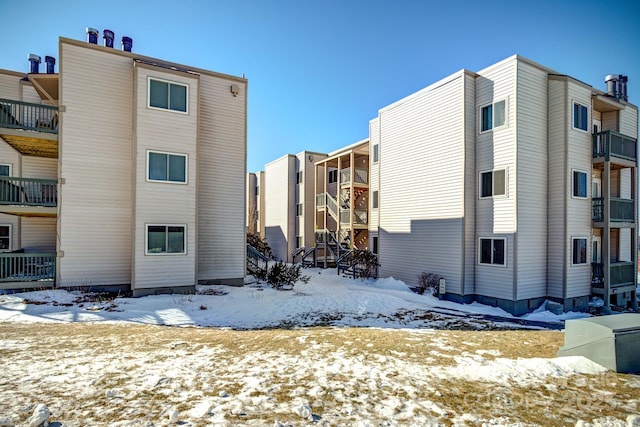 view of snow covered property