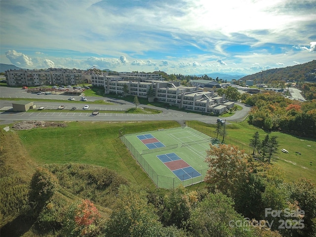 drone / aerial view with a mountain view