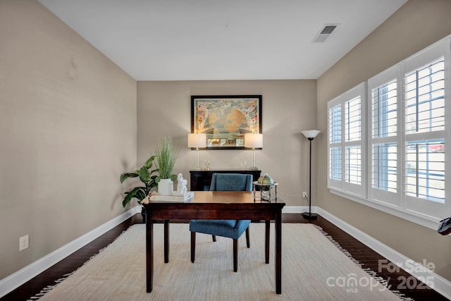 home office featuring hardwood / wood-style floors