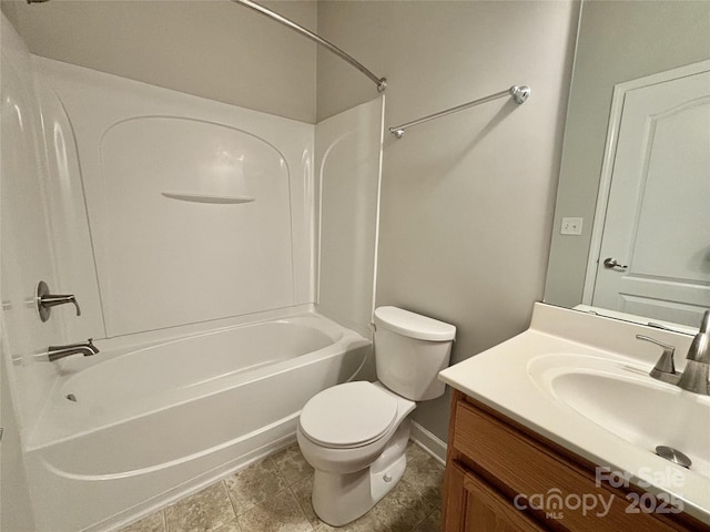 full bathroom featuring shower / bath combination, toilet, and vanity