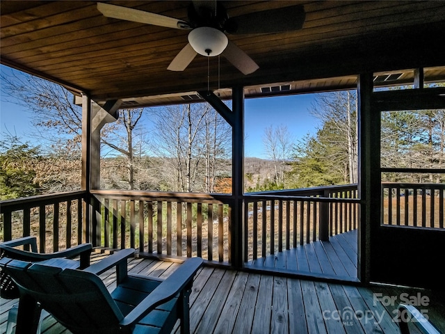 wooden deck with ceiling fan