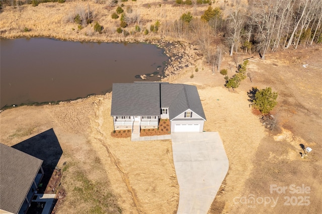 bird's eye view featuring a water view