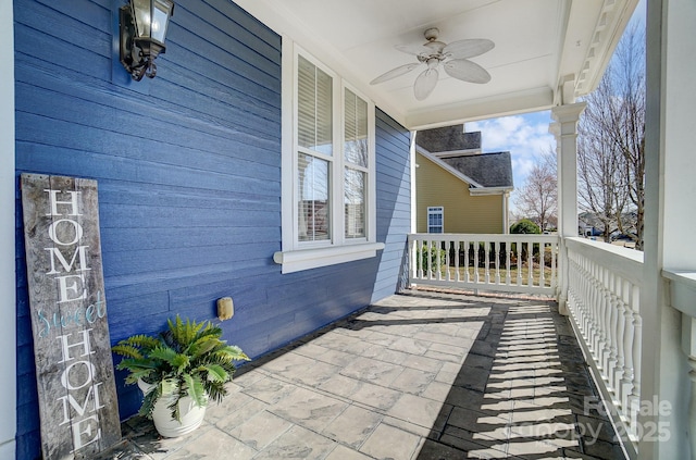 view of patio / terrace with covered porch and a ceiling fan