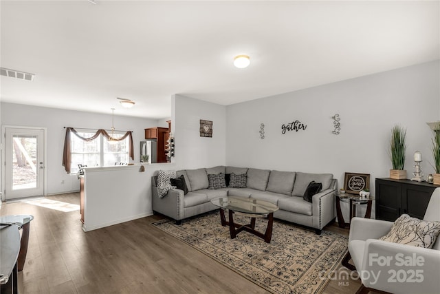 living room with hardwood / wood-style flooring