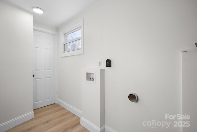 clothes washing area featuring washer hookup and light wood-type flooring