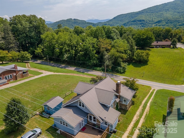 drone / aerial view with a mountain view