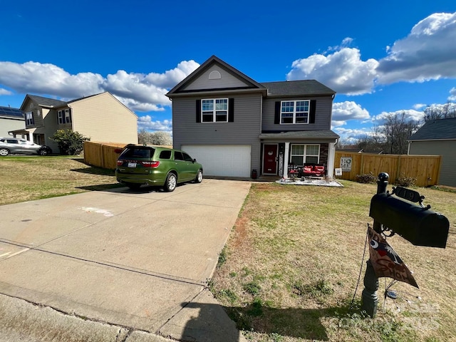 front of property with a front yard, a garage, and a porch