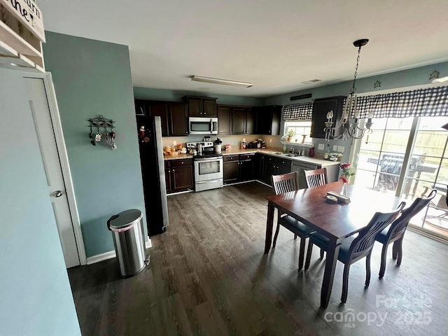 dining room with sink and dark hardwood / wood-style floors