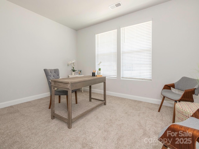 view of carpeted home office