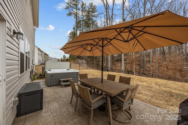 view of patio featuring a hot tub