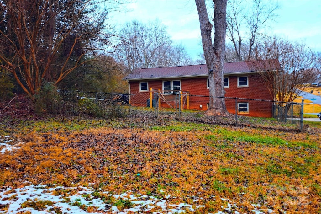 view of snow covered property