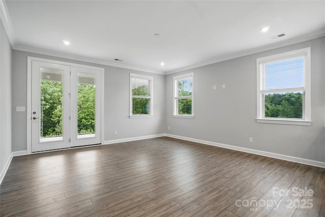 9657 Liberty Hill Dr, Mint Hill, NC 28227 - unfurnished room with crown molding, dark wood-type flooring, and baseboards