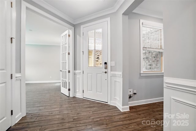 9657 Liberty Hill Dr, Mint Hill, NC 28227 - entryway with healthy amount of natural light, dark wood-style flooring, crown molding, and baseboards