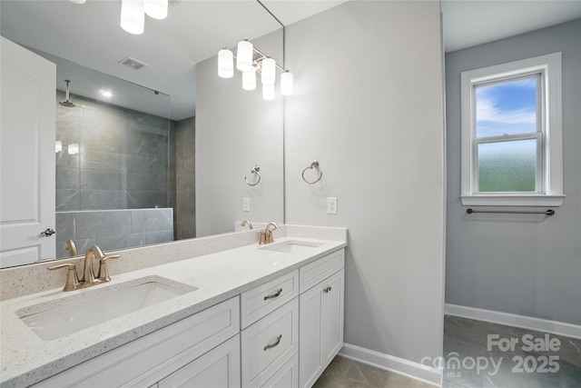 9657 Liberty Hill Dr, Mint Hill, NC 28227 - full bath featuring double vanity, baseboards, and a tile shower