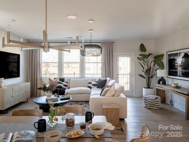 living room featuring light hardwood / wood-style floors