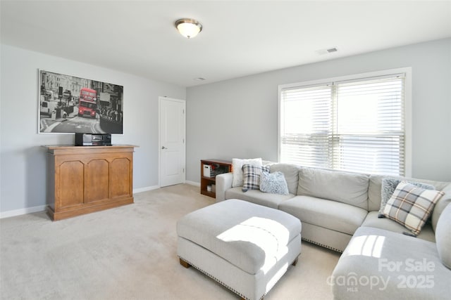 living room with light colored carpet