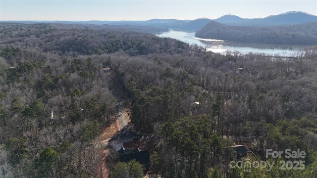 bird's eye view with a water and mountain view