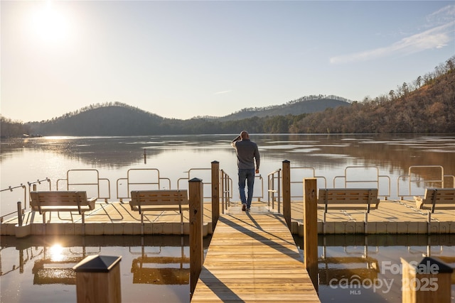 dock area with a water and mountain view