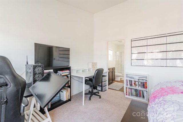 view of carpeted office space