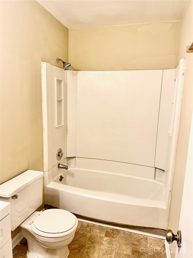 full bathroom featuring toilet, shower / bathtub combination, and vanity