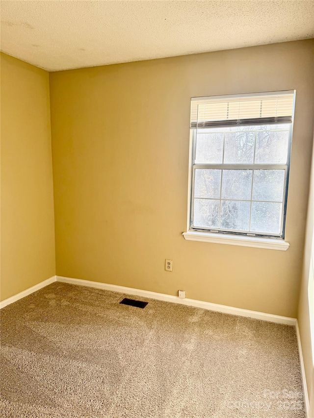 carpeted spare room featuring plenty of natural light and a textured ceiling