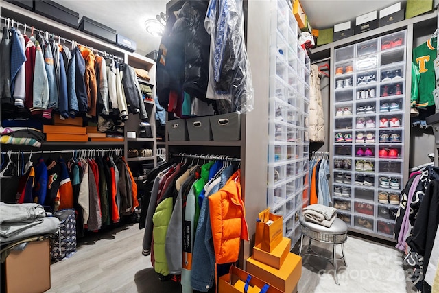 walk in closet with hardwood / wood-style floors